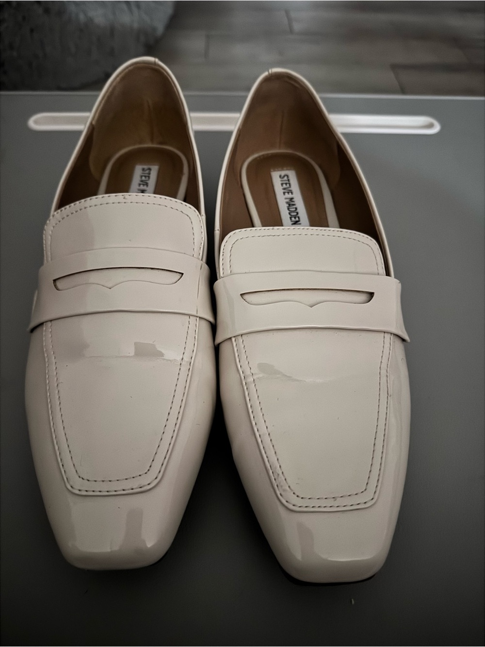 Steve Madden Women’s Patent Leather Loafers in Cream